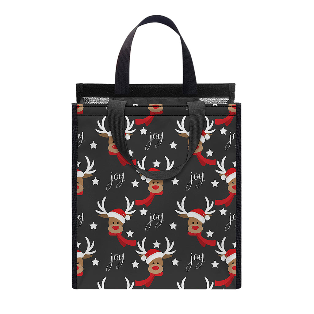 Santa Claus Deer Pattern Print Insulated Lunch Tote