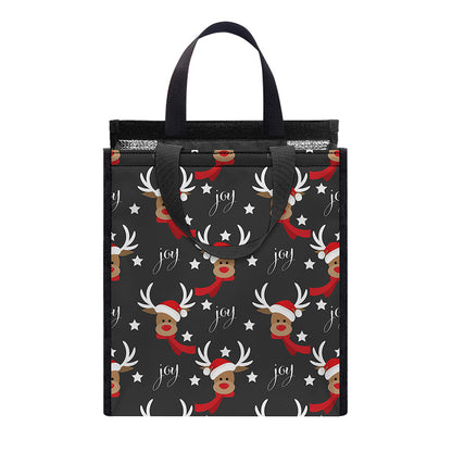 Santa Claus Deer Pattern Print Insulated Lunch Tote