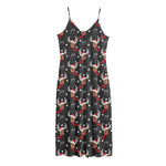 Santa Claus Deer Pattern Print Jersey Midi Cami Dress