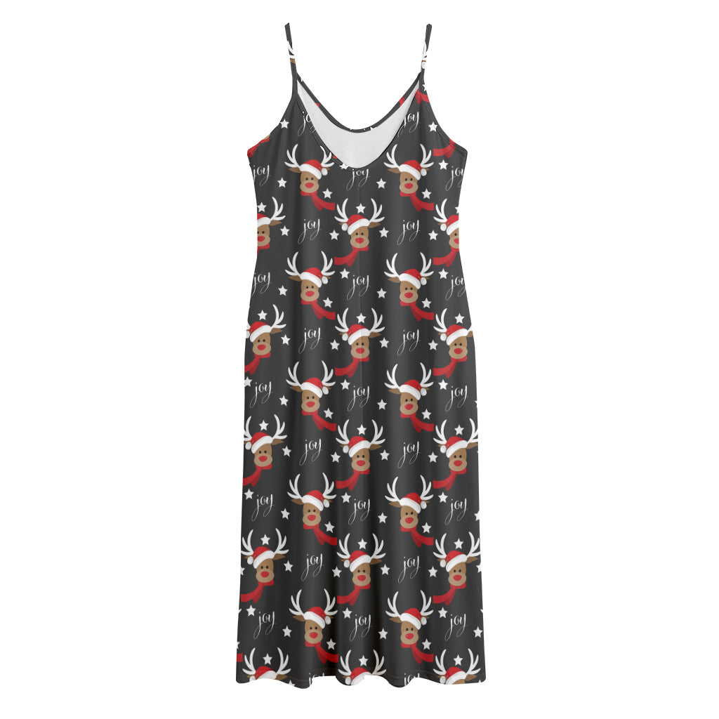 Santa Claus Deer Pattern Print Jersey Midi Cami Dress