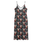 Santa Claus Deer Pattern Print Jersey Midi Cami Dress