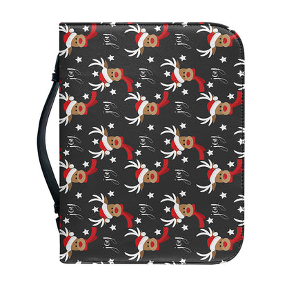 Santa Claus Deer Pattern Print Leather Bible Cover
