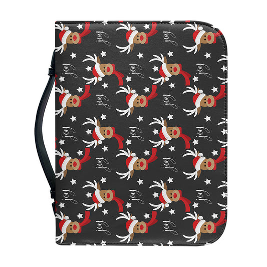 Santa Claus Deer Pattern Print Leather Bible Cover