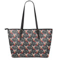 Santa Claus Deer Pattern Print Leather Tote Bag With Zipper
