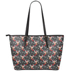 Santa Claus Deer Pattern Print Leather Tote Bag