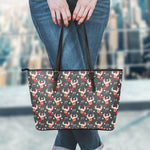 Santa Claus Deer Pattern Print Leather Tote Bag