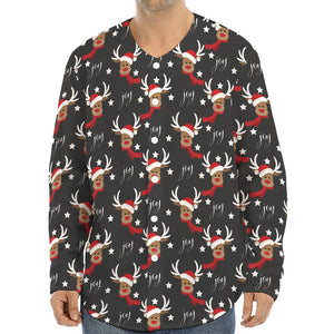 Santa Claus Deer Pattern Print Long Sleeve Baseball Jersey