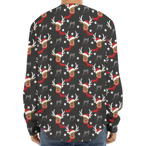 Santa Claus Deer Pattern Print Long Sleeve Baseball Jersey