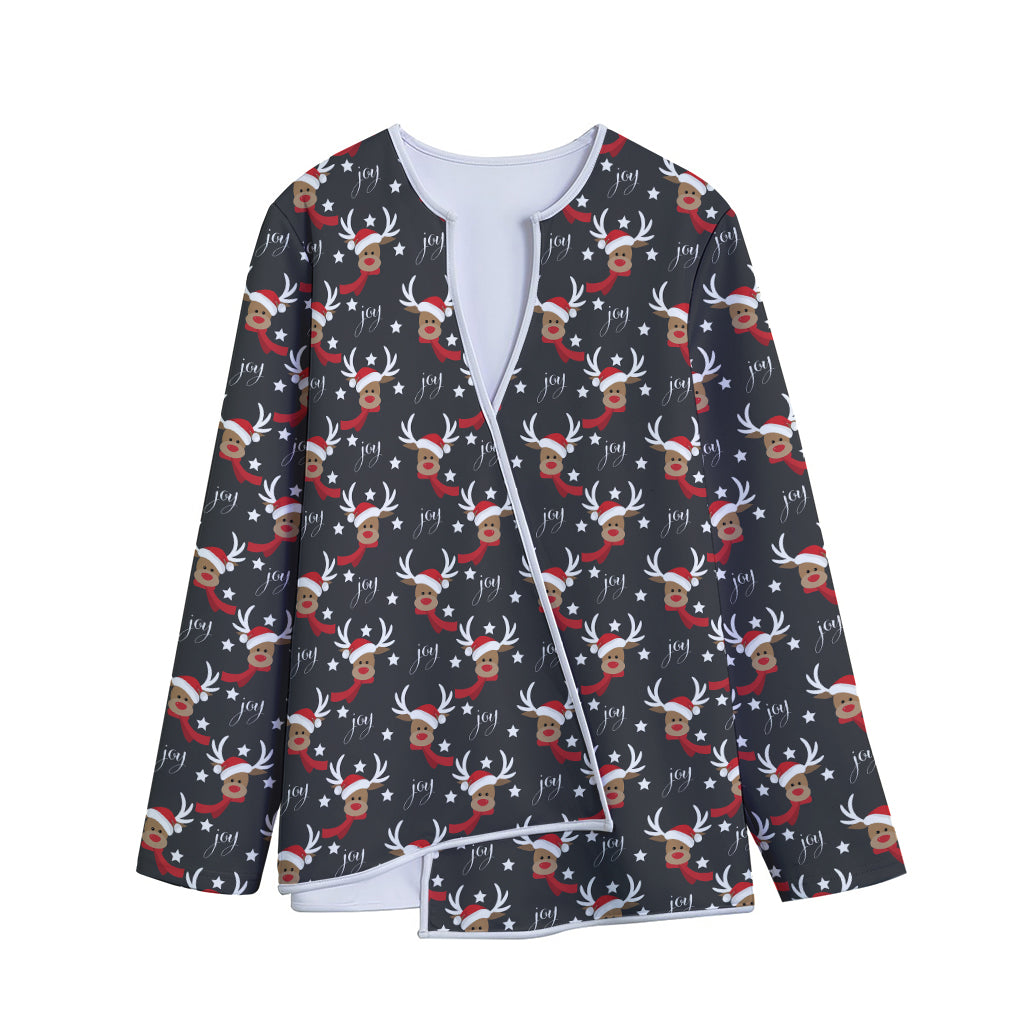 Santa Claus Deer Pattern Print Long Sleeve Short Coat
