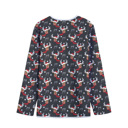 Santa Claus Deer Pattern Print Long Sleeve Short Coat