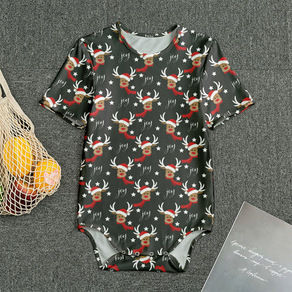 Santa Claus Deer Pattern Print Men's Bodysuit