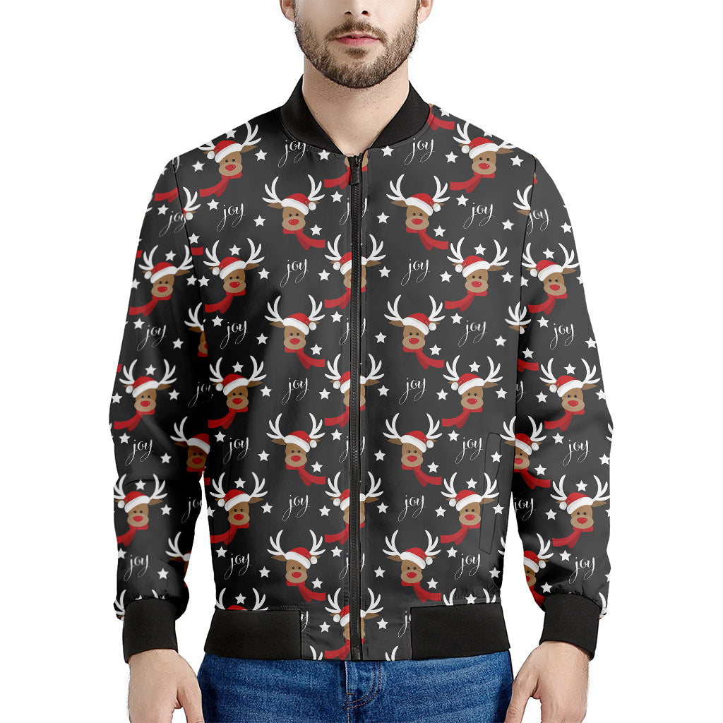 Santa Claus Deer Pattern Print Men's Bomber Jacket