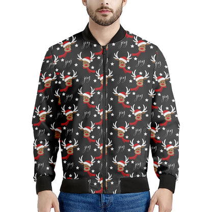 Santa Claus Deer Pattern Print Men's Bomber Jacket