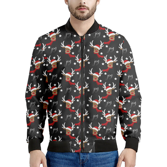 Santa Claus Deer Pattern Print Men's Bomber Jacket