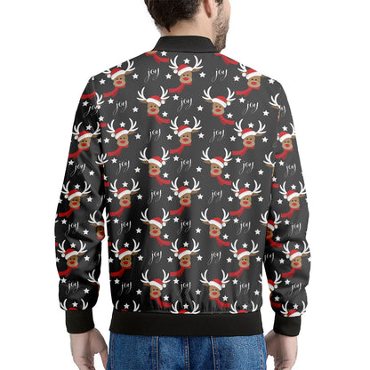 Santa Claus Deer Pattern Print Men's Bomber Jacket
