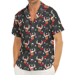 Santa Claus Deer Pattern Print Men's Deep V-Neck Shirt