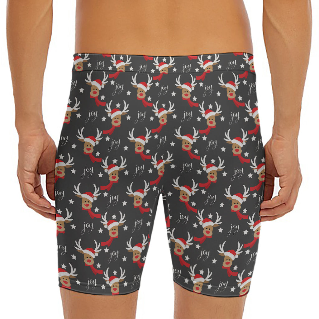 Santa Claus Deer Pattern Print Men's Long Boxer Briefs