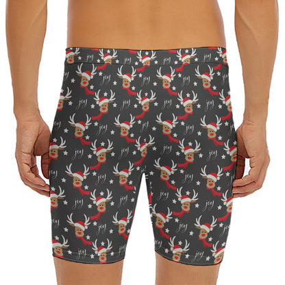 Santa Claus Deer Pattern Print Men's Long Boxer Briefs