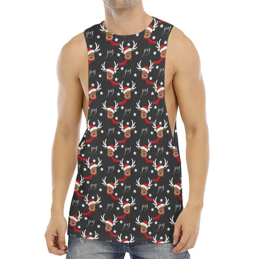Santa Claus Deer Pattern Print Men's Muscle Tank Top