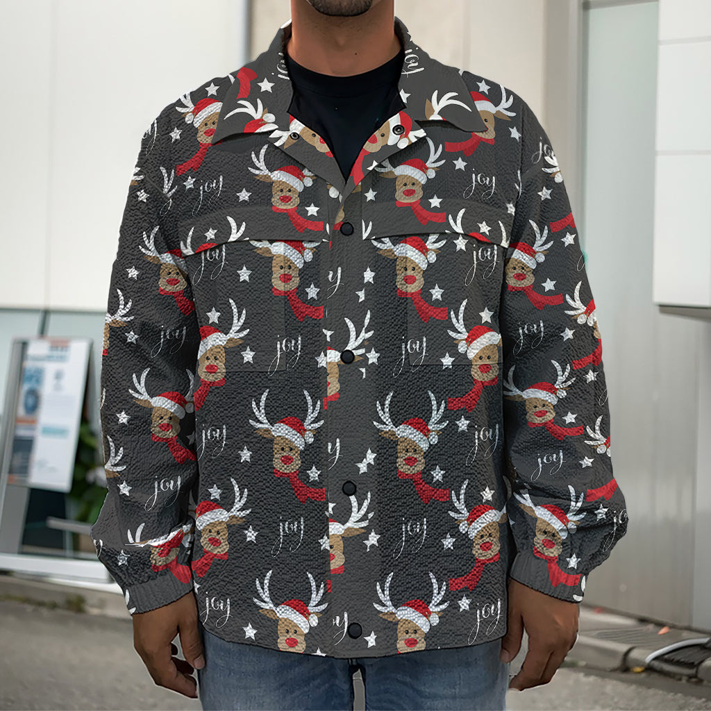 Santa Claus Deer Pattern Print Men's Shirt Jacket