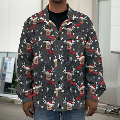 Santa Claus Deer Pattern Print Men's Shirt Jacket