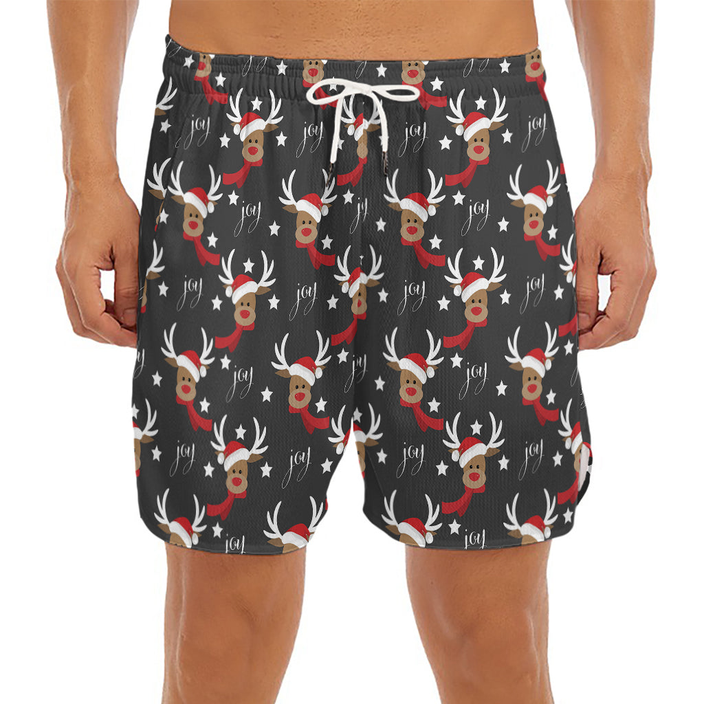 Santa Claus Deer Pattern Print Men's Split Running Shorts