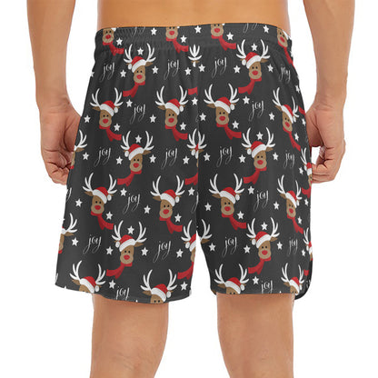 Santa Claus Deer Pattern Print Men's Split Running Shorts