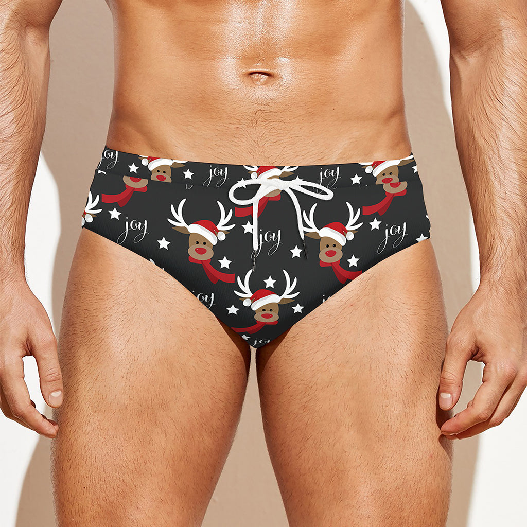 Santa Claus Deer Pattern Print Men's Swim Briefs
