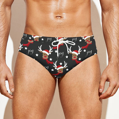 Santa Claus Deer Pattern Print Men's Swim Briefs