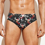 Santa Claus Deer Pattern Print Men's Swim Briefs
