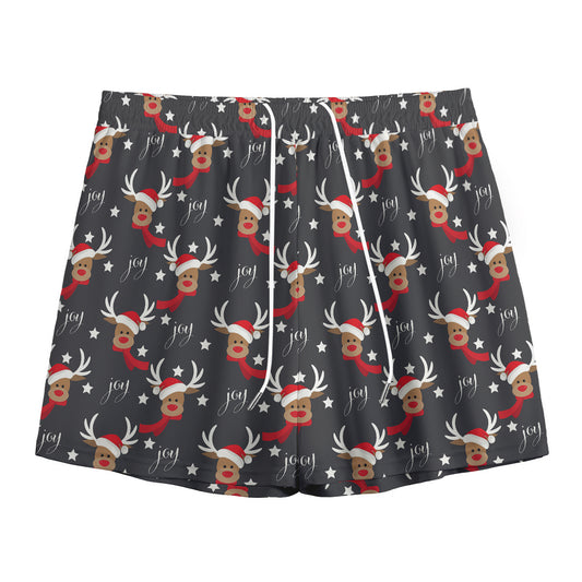 Santa Claus Deer Pattern Print Mesh Shorts