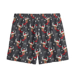 Santa Claus Deer Pattern Print Mesh Shorts