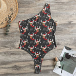 Santa Claus Deer Pattern Print One Shoulder Bodysuit