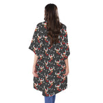 Santa Claus Deer Pattern Print Open Front Beach Cover Up