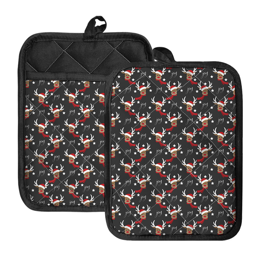 Santa Claus Deer Pattern Print Pot Holders With Pocket