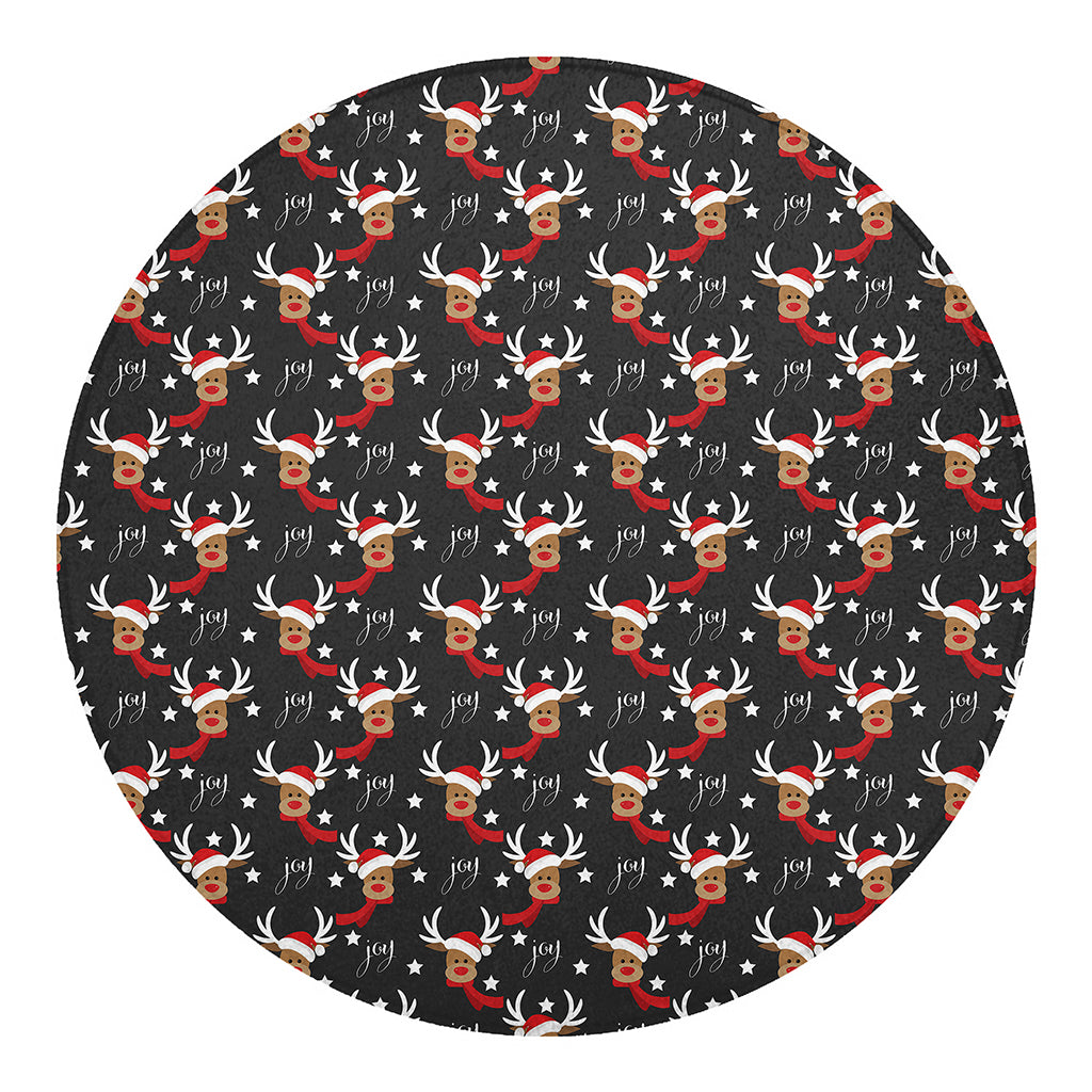 Santa Claus Deer Pattern Print Round Blanket