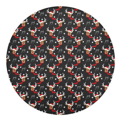 Santa Claus Deer Pattern Print Round Blanket