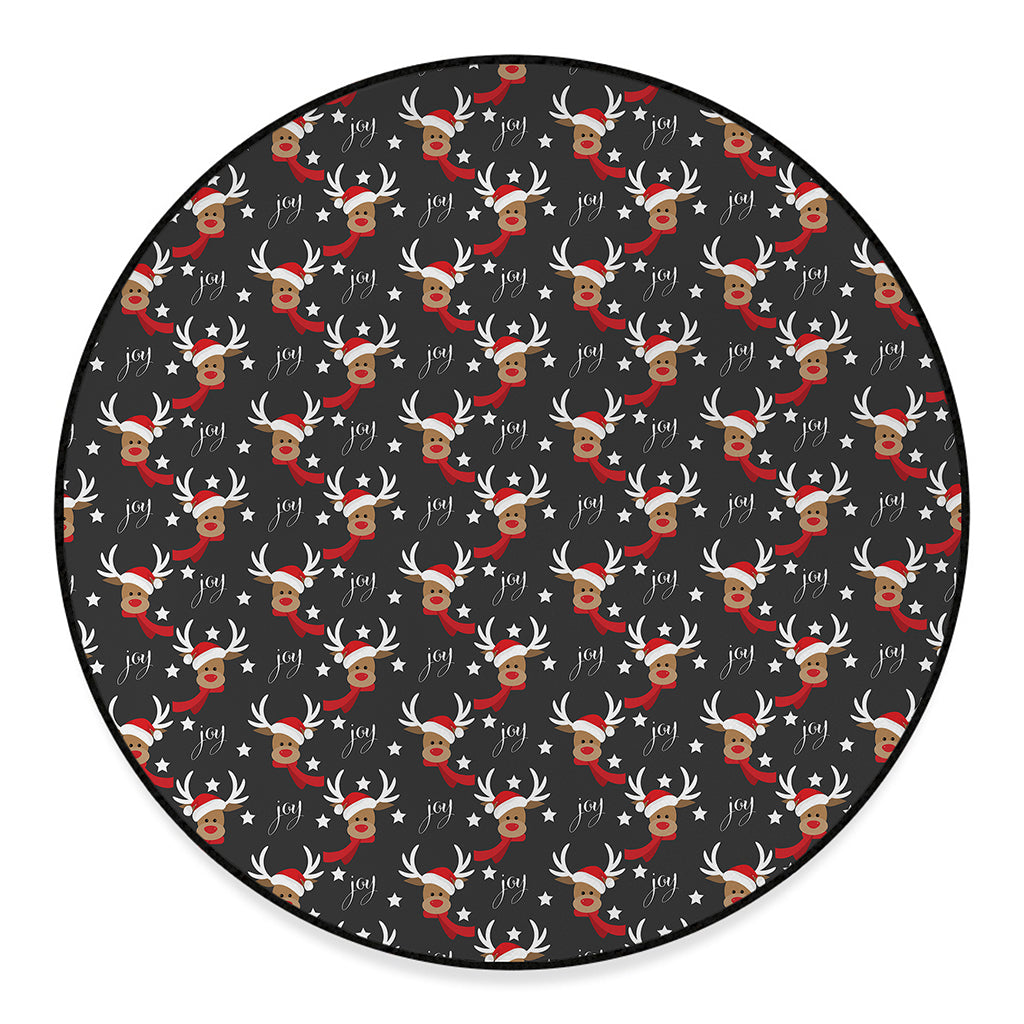 Santa Claus Deer Pattern Print Round Floor Mat