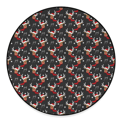 Santa Claus Deer Pattern Print Round Floor Mat