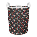 Santa Claus Deer Pattern Print Round Laundry Basket
