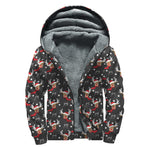 Santa Claus Deer Pattern Print Sherpa Lined Zip Up Hoodie