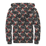 Santa Claus Deer Pattern Print Sherpa Lined Zip Up Hoodie