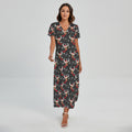 Santa Claus Deer Pattern Print Short Sleeve Maxi Dress