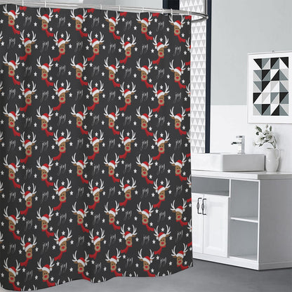 Santa Claus Deer Pattern Print Shower Curtain