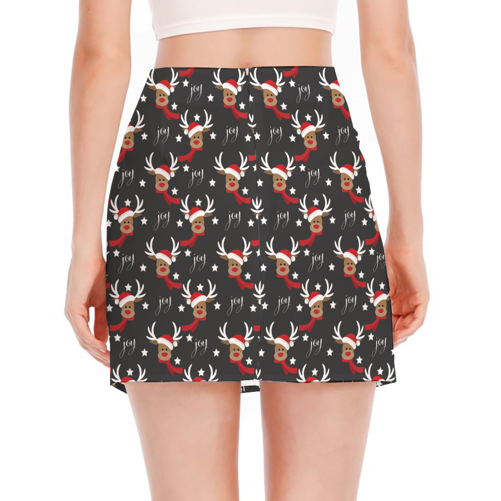 Santa Claus Deer Pattern Print Side Slit Mini Skirt
