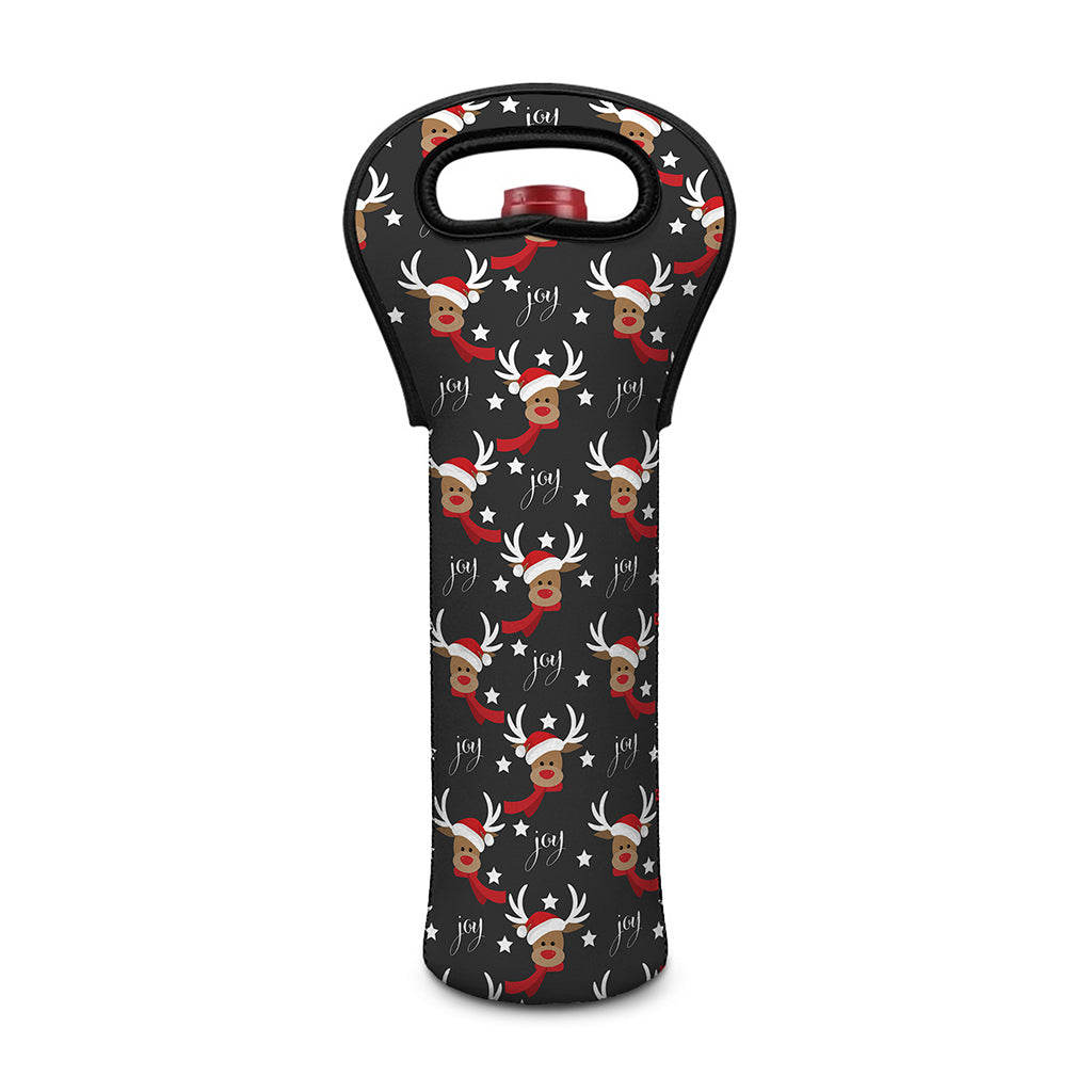 Santa Claus Deer Pattern Print Single Neoprene Wine Tote