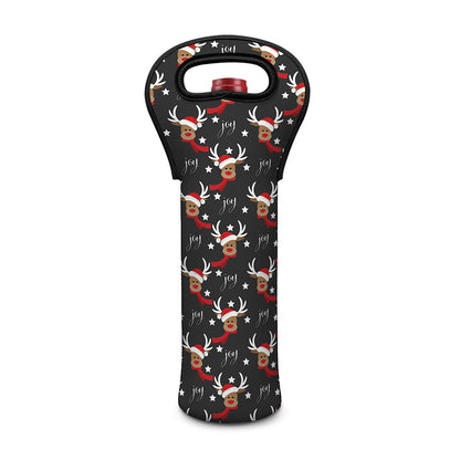 Santa Claus Deer Pattern Print Single Neoprene Wine Tote