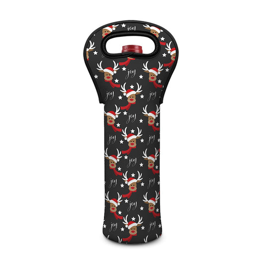 Santa Claus Deer Pattern Print Single Neoprene Wine Tote