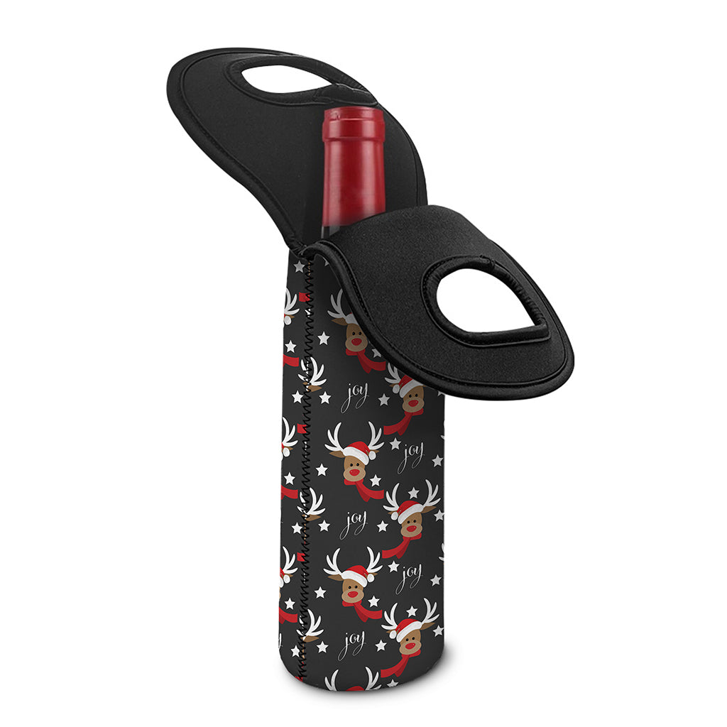 Santa Claus Deer Pattern Print Single Neoprene Wine Tote