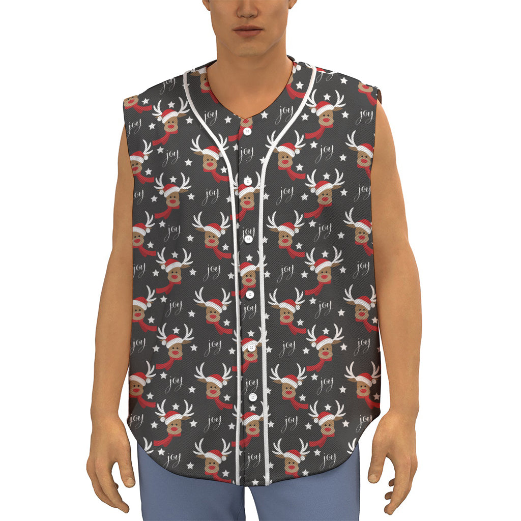Santa Claus Deer Pattern Print Sleeveless Baseball Jersey